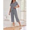 Ekouaer 2 Pack Womens Pajamas Sets Short Sleeve Tops and Capri Pants Pjs(Black Stripe，leopard)