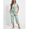 Ekouaer 2 Pack Womens Pajamas Sets Short Sleeve Tops and Capri Pants Pjs(Blue Flowers  Black Flowers)