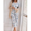 Ekouaer 2 Pack Womens Pajamas Sets Short Sleeve Tops and Capri Pants Pjs(Blue Flowers  Navy Blue)