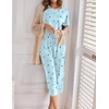 Ekouaer 2 Pack Womens Pajamas Sets Short Sleeve Tops and Capri Pants Pjs(Blue Stars  Moon)