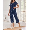 Ekouaer 2 Pack Womens Pajamas Sets Short Sleeve Tops and Capri Pants Pjs(Blue Stars  Moon)