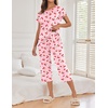Ekouaer 2 Pack Womens Pajamas Sets Short Sleeve Tops and Capri Pants Pjs(Cherry)