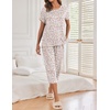 Ekouaer 2 Pack Womens Pajamas Sets Short Sleeve Tops and Capri Pants Pjs(Green Flowers，beige Flowers)