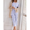Ekouaer 2 Pack Womens Pajamas Sets Short Sleeve Tops and Capri Pants Pjs(Heart Leopard，blue Flowers)