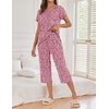 Ekouaer 2 Pack Womens Pajamas Sets Short Sleeve Tops and Capri Pants Pjs(Heart Leopard，blue Flowers)