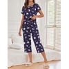 Ekouaer 2 Pack Womens Pajamas Sets Short Sleeve Tops and Capri Pants Pjs(Moon  Stars)