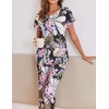 Ekouaer 2 Pack Womens Pajamas Sets Short Sleeve Tops and Capri Pants Pjs(Navy Blue Flowers  Moon)