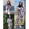 Ekouaer 2 Pack Womens Pajamas Sets Short Sleeve Tops and Capri Pants Pjs(Navy Blue Flowers  Moon)
