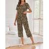 Ekouaer 2 Pack Womens Pajamas Sets Short Sleeve Tops and Capri Pants Pjs(Navy Blue，leopard)