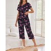 Ekouaer 2 Pack Womens Pajamas Sets Short Sleeve Tops and Capri Pants Pjs(Panting Roses)