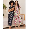 Ekouaer 2 Pack Womens Pajamas Sets Short Sleeve Tops and Capri Pants Pjs(Pink Flowers  Black Flowers)