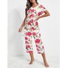 Ekouaer 2 Pack Womens Pajamas Sets Short Sleeve Tops and Capri Pants Pjs(Pink Flowers  Black Flowers)