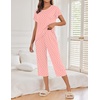 Ekouaer 2 Pack Womens Pajamas Sets Short Sleeve Tops and Capri Pants Pjs(Pink Points  Blue Stripes)