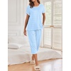 Ekouaer 2 Pack Womens Pajamas Sets Short Sleeve Tops and Capri Pants Pjs(Pink Points  Blue Stripes)