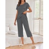 Ekouaer 2 Pack Womens Pajamas Sets Short Sleeve Tops and Capri Pants Pjs(Pink Stripe  Grey)