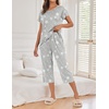 Ekouaer 2 Pack Womens Pajamas Sets Short Sleeve Tops and Capri Pants Pjs(Pink Stripe  Grey Stars)