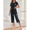 Ekouaer 2 Pack Womens Pajamas Sets Short Sleeve Tops and Capri Pants Pjs(Stars  Love)