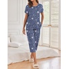 Ekouaer 2 Pack Womens Pajamas Sets Short Sleeve Tops and Capri Pants Pjs(Stars Sky  Navy Blue)
