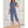 Ekouaer 2 Pack Womens Pajamas Sets Short Sleeve Tops and Capri Pants Pjs(Stars Sky  Navy Blue)
