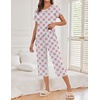Ekouaer 2 Pack Womens Pajamas Sets Short Sleeve Tops and Capri Pants Pjs(Vintage Style Flowers)