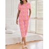 Ekouaer 2 Pack Womens Pajamas Sets Short Sleeve Tops and Capri Pants Pjs(Vintage Style Flowers)