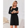 Ekouaer 3 Pack Long Sleeve Nightgowns for Women Casual Sleepwear Nightshirt(Black grey strip)