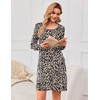 Ekouaer 3 Pack Long Sleeve Nightgowns for Women Casual Sleepwear Nightshirt(Black wine Red leopard)