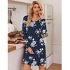 Ekouaer 3 Pack Long Sleeve Nightgowns for Women Casual Sleepwear Nightshirt(Coffee constellation navy Flower)