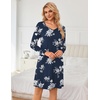 Ekouaer 3 Pack Long Sleeve Nightgowns for Women Casual Sleepwear Nightshirt(Coffee constellation navy Flower)