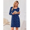 Ekouaer 3 Pack Long Sleeve Nightgowns for Women Casual Sleepwear Nightshirt(Flower penguin deep Night)