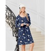 Ekouaer 3 Pack Womens Long Sleeve Nightgowns Soft Sleep Shirt Sleepwear(Black grey navy Flower)