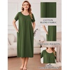 Ekouaer Cotton Nightgowns for Women Long Pleated House Dresses with Pockets(Army Green)