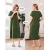 Ekouaer Cotton Nightgowns for Women Long Pleated House Dresses with Pockets(Army Green)