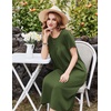 Ekouaer Cotton Nightgowns for Women Long Pleated House Dresses with Pockets(Army Green)