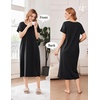 Ekouaer Cotton Nightgowns for Women Long Pleated House Dresses with Pockets(Black)