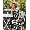 Ekouaer Cotton Nightgowns for Women Long Pleated House Dresses with Pockets(Black Flower)