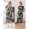 Ekouaer Cotton Nightgowns for Women Long Pleated House Dresses with Pockets(Black Flower)