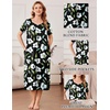 Ekouaer Cotton Nightgowns for Women Long Pleated House Dresses with Pockets(Black Flower)
