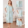 Ekouaer Cotton Nightgowns for Women Long Pleated House Dresses with Pockets(Daisy Green)