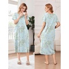 Ekouaer Cotton Nightgowns for Women Long Pleated House Dresses with Pockets(Daisy Green)