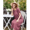 Ekouaer Cotton Nightgowns for Women Long Pleated House Dresses with Pockets(Dusty Rose)