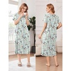 Ekouaer Cotton Nightgowns for Women Long Pleated House Dresses with Pockets(Flowers Green)