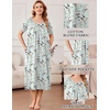 Ekouaer Cotton Nightgowns for Women Long Pleated House Dresses with Pockets(Flowers Green)