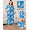 Ekouaer Cotton Nightgowns for Women Long Pleated House Dresses with Pockets(Line Drawing Flowers Blue)