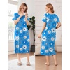 Ekouaer Cotton Nightgowns for Women Long Pleated House Dresses with Pockets(Line Drawing Flowers Blue)