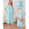 Ekouaer Cotton Nightgowns for Women Long Pleated House Dresses with Pockets(Line Drawing Flowers Green)
