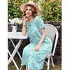 Ekouaer Cotton Nightgowns for Women Long Pleated House Dresses with Pockets(Line Drawing Flowers Green)