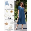 Ekouaer Cotton Nightgowns for Women Long Pleated House Dresses with Pockets(Navy Blue)