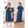 Ekouaer Cotton Nightgowns for Women Long Pleated House Dresses with Pockets(Navy Blue)