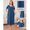 Ekouaer Cotton Nightgowns for Women Long Pleated House Dresses with Pockets(Navy Blue)